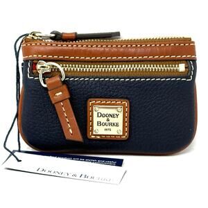 Dooney & Bourke Pebble Grain Coin Case Midnight Blue Zippered Pouch Key Ring